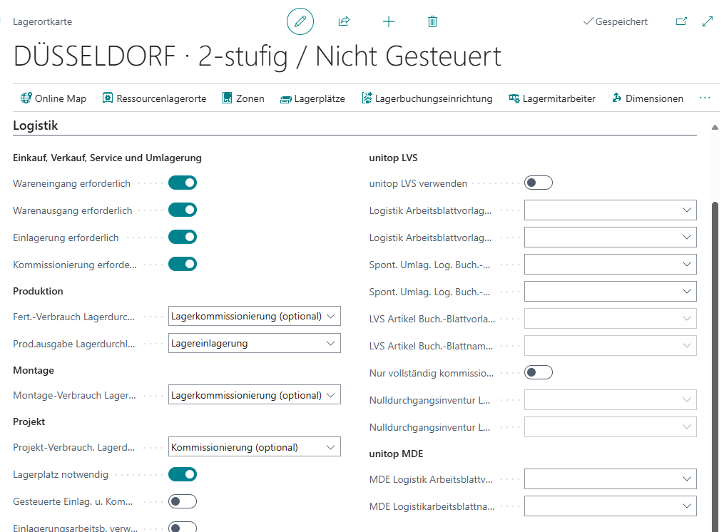 Quell-Lagerplatz-Suche im nicht gesteuerten Lagerort Düsseldorf