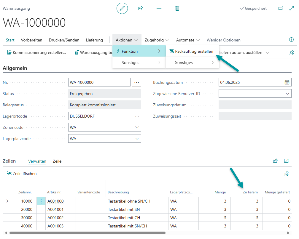 Registrierte Kommissionierung mit Verfolgungsinformationen auf Warenausgangslagerplatz