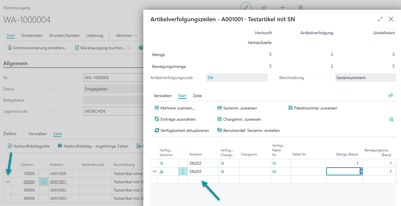 Erstellung des Packauftrags mit teilweise vorgegebenen Verfolgungsinformationen