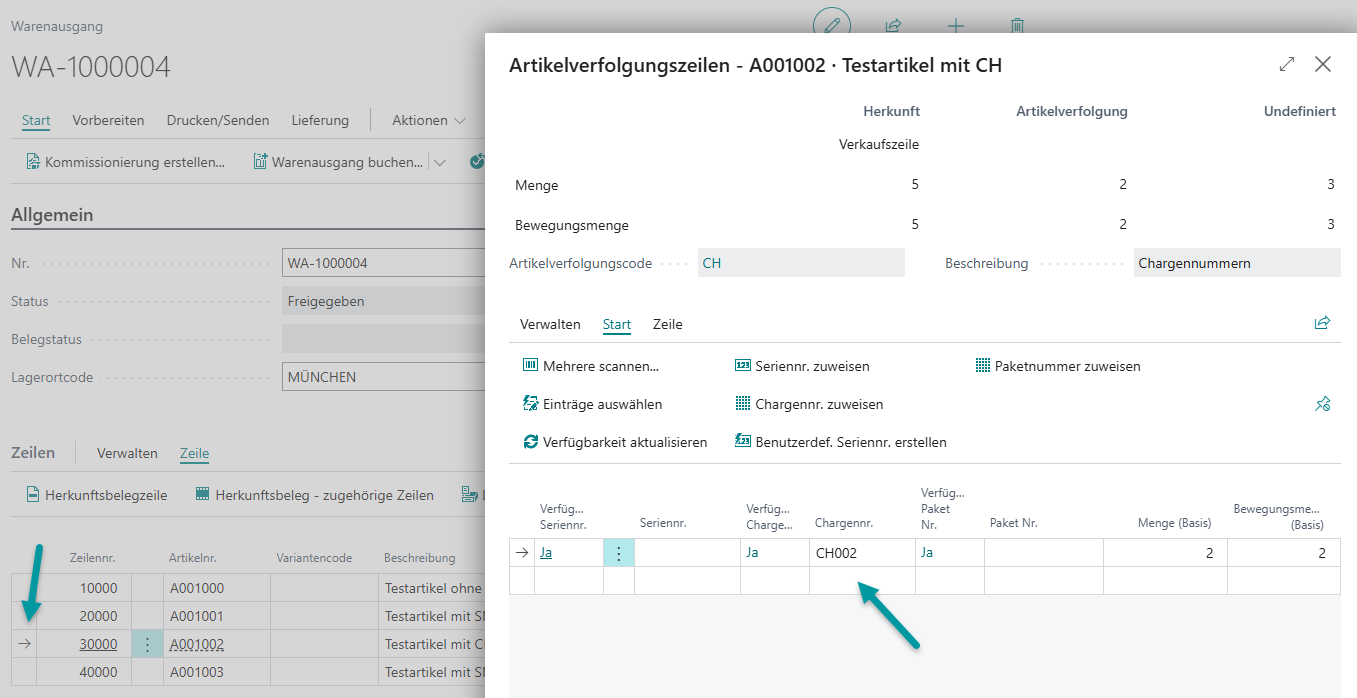 Übernahme der Vorgaben in den Packauftrag mit gemischter Artikelverfolgung