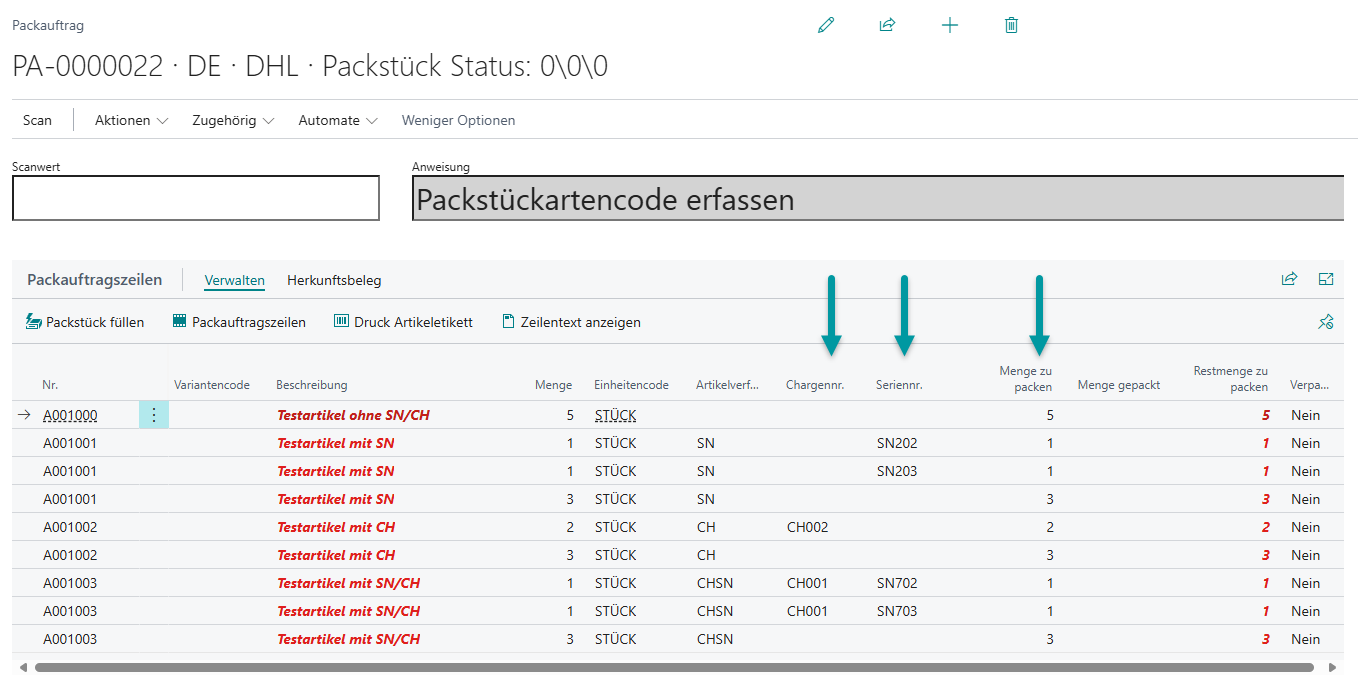 Arbeitsvorrat im Packauftrag bereit für die Verarbeitung durch die Logistik
