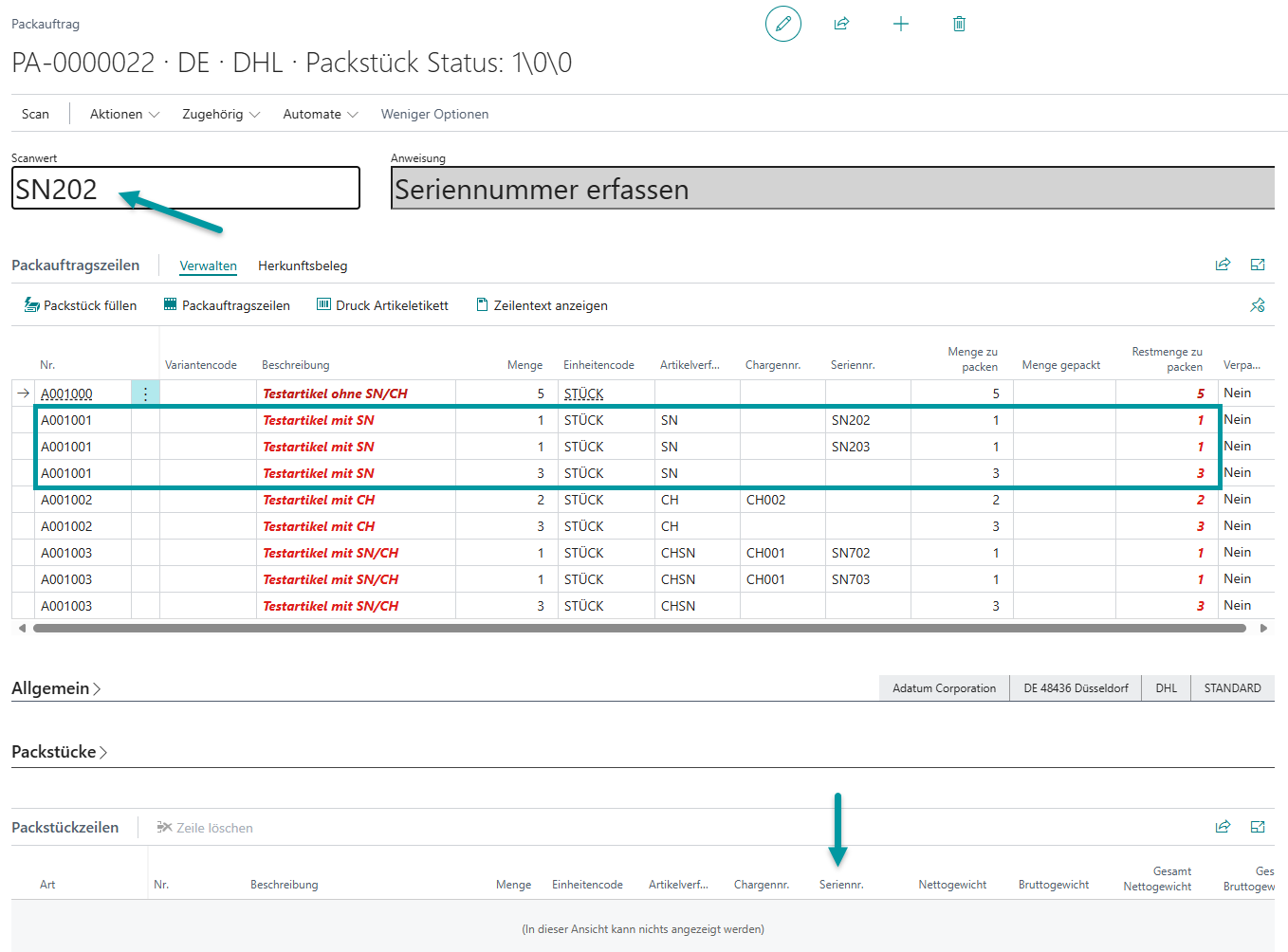 Erfassung der ersten Seriennummer durch Scannen oder manuelle Eingabe