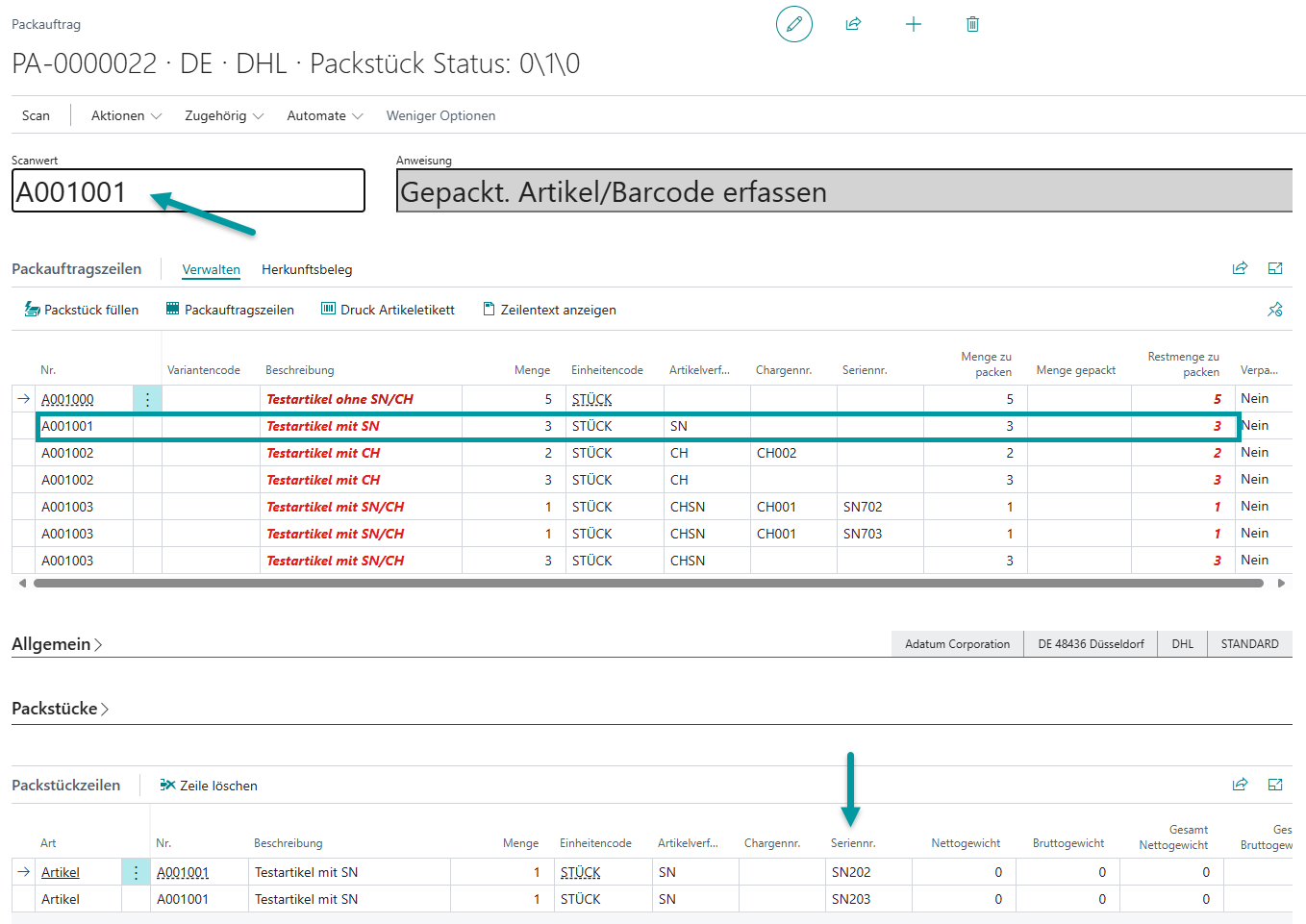 Erfassung zusätzlicher Seriennummern durch Scannen oder Auswahl