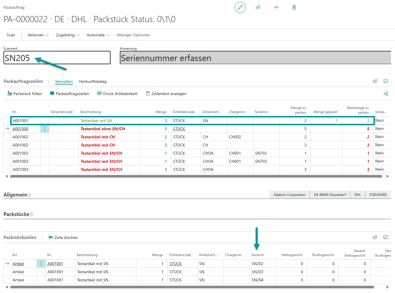 Abschluss des Packprozesses und Vorbereitung zur Buchung des Packauftrags