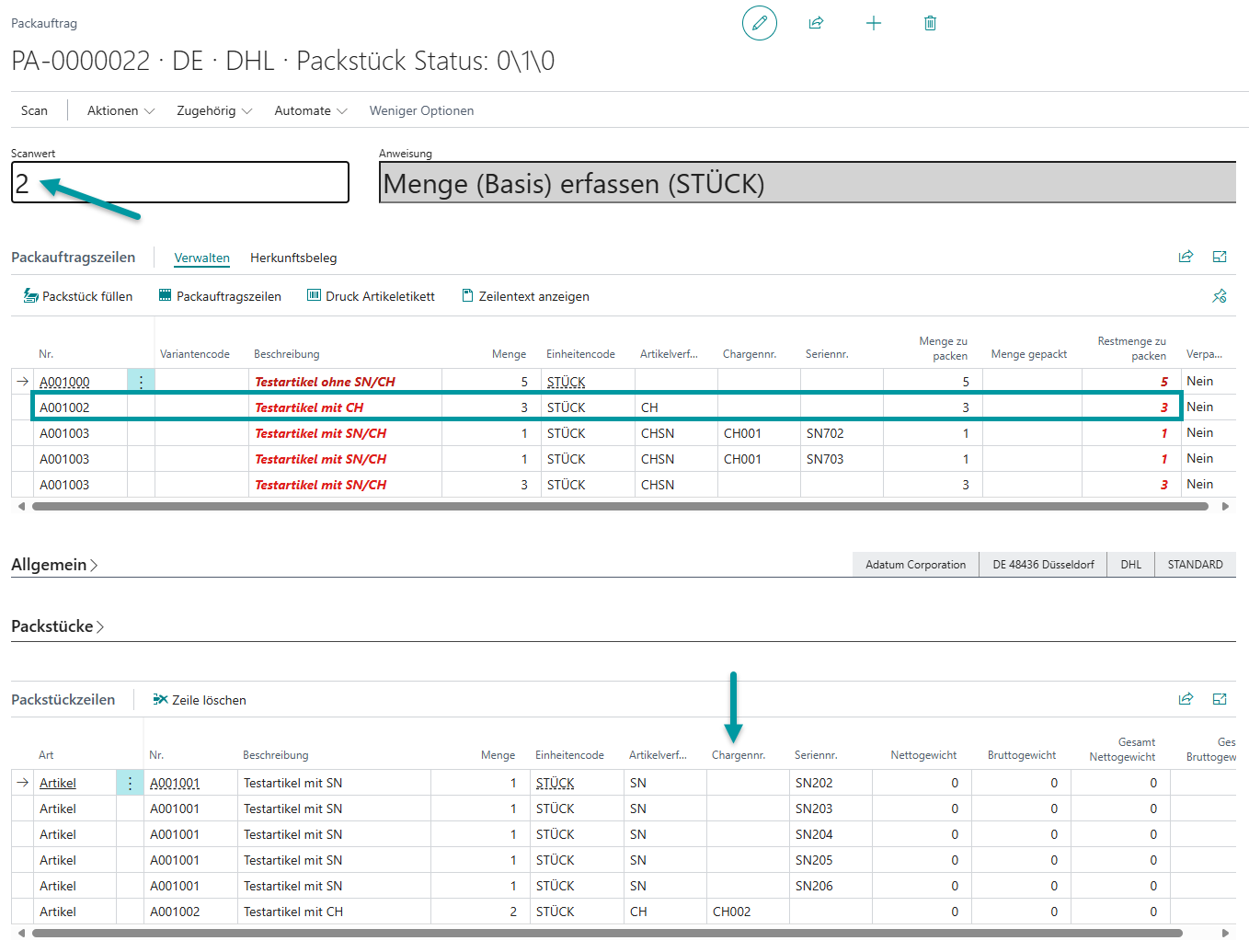 Fortführung des Prozesses mit weiteren Chargennummern für den gleichen Artikel