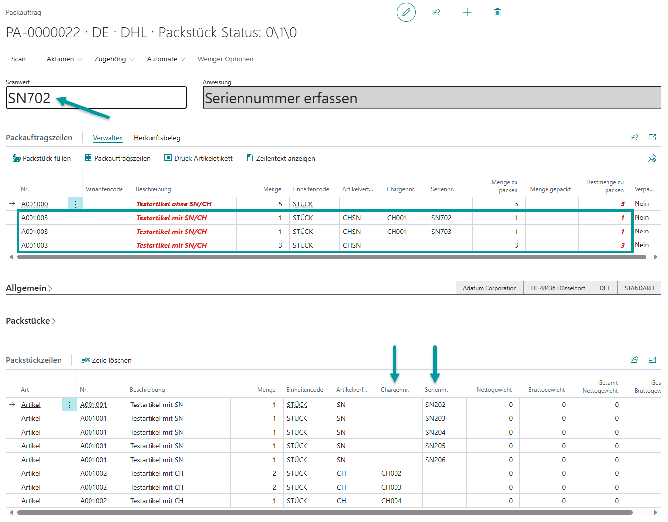 Erfassung der ersten Seriennummer durch Scannen oder manuelle Eingabe