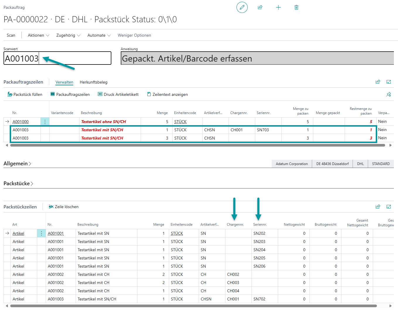 Auswahl der zugehörigen Chargennummer aus verfügbaren Beständen