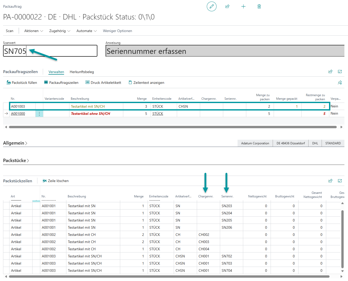 Abschluss des Packprozesses und Vorbereitung zur Buchung des Packauftrags