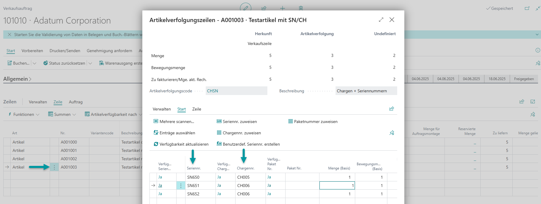 Lagerkommissionierung mit zugeordneten Serien- und Chargennummern