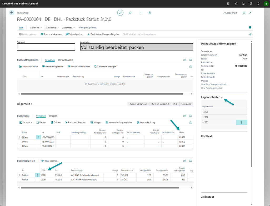 Scannen im Packauftrag