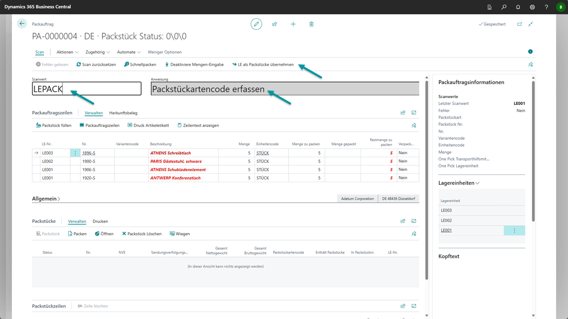 Scannen im Packauftrag