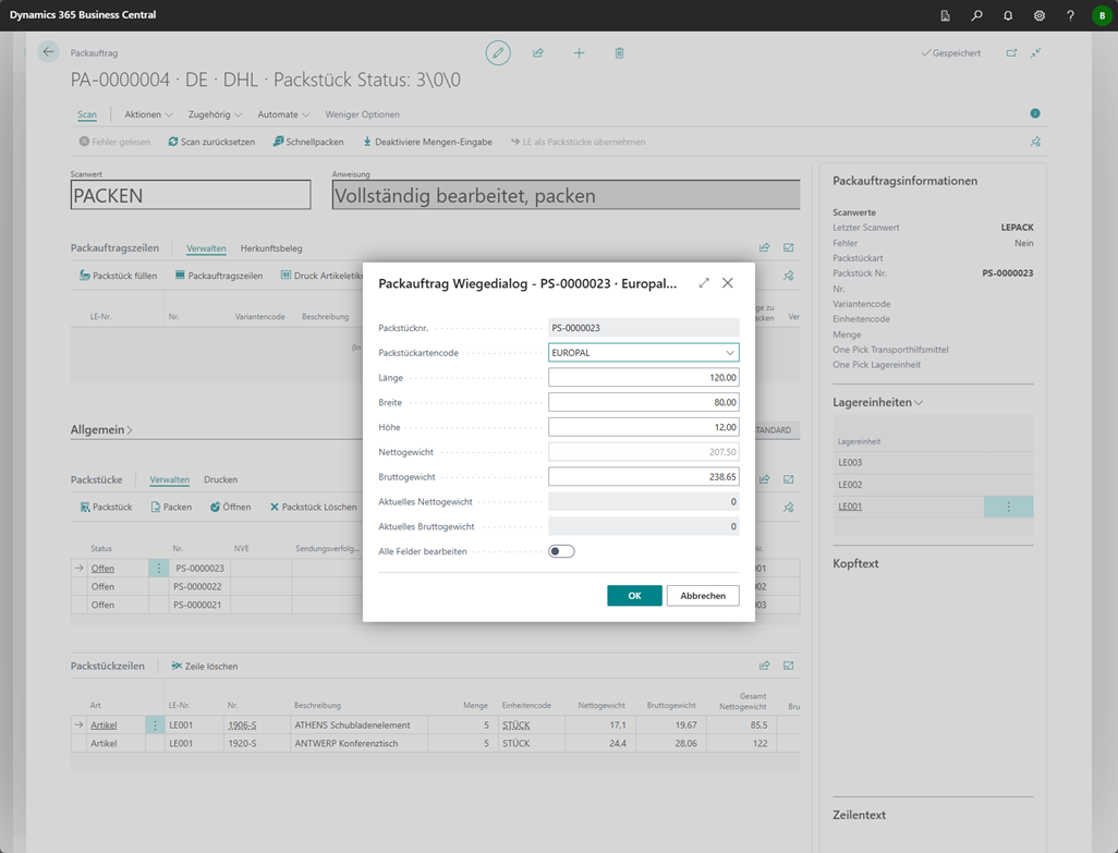 Wiegedialog im Packauftrag (unbearbeitet)