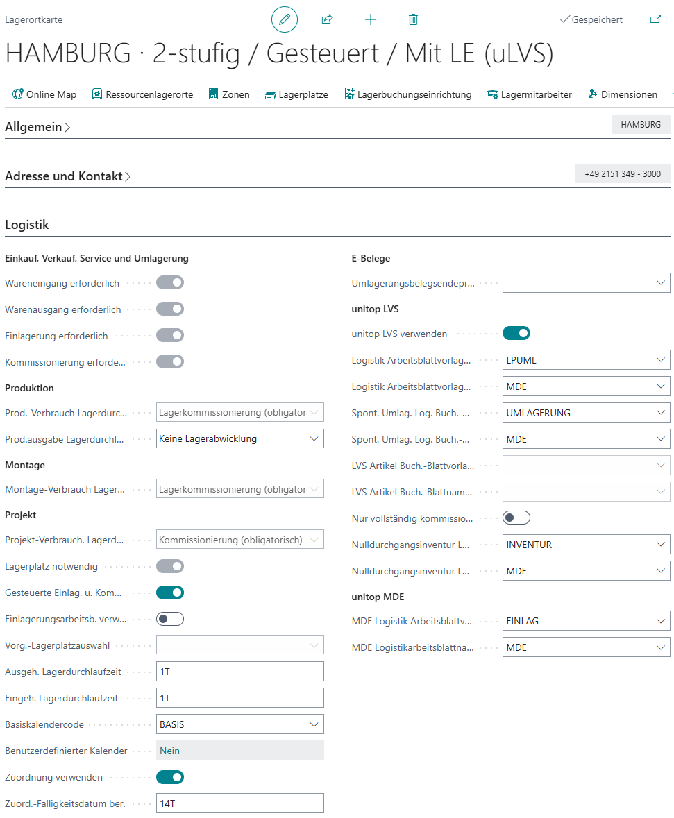 Einrichtung für gesteuerten Lagerort HAMBURG mit aktiver Quell-Lagerplatz-Suche