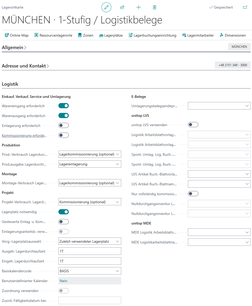 Einrichtung für Lagerort MÜNCHEN ohne Lageraktivitäten - Warenausgang