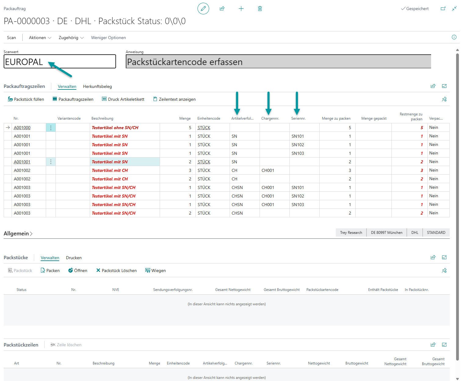Warenausgang mit teilweise vorgegebener Artikelverfolgung im Logistikbeleg