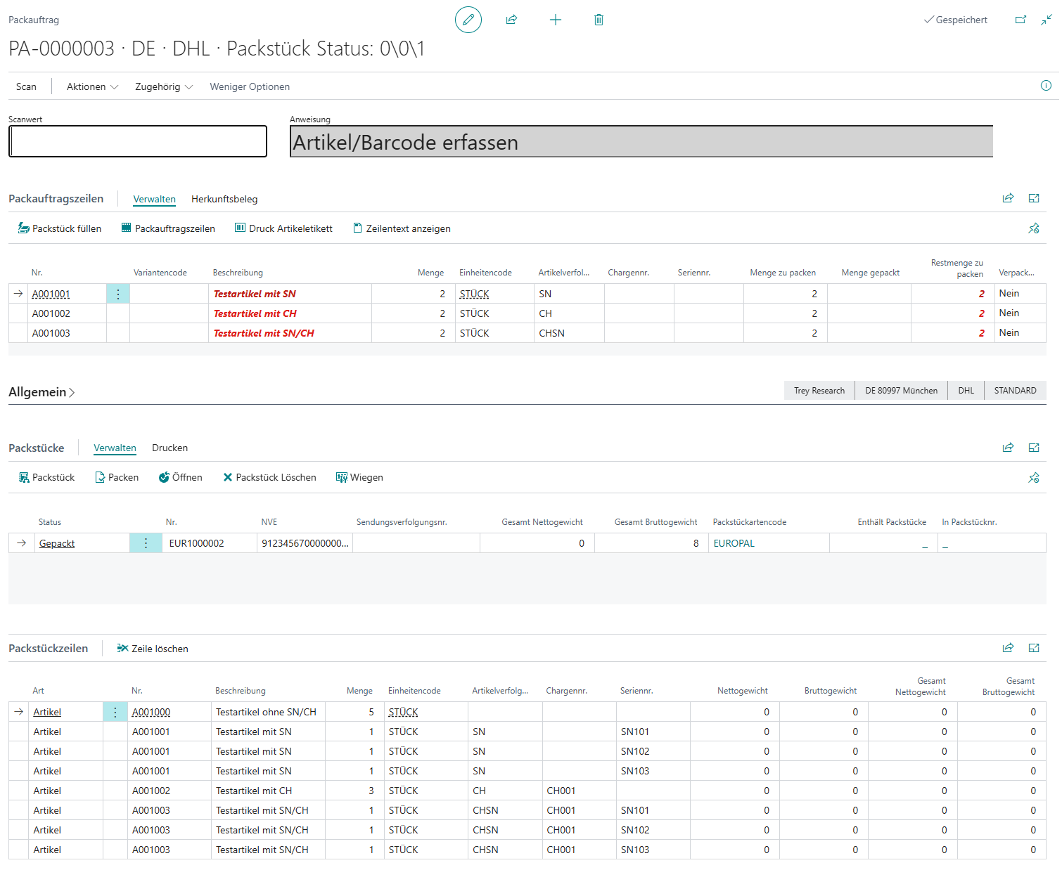 Ergebnis: Restmengen ohne Artikelverfolgung müssen manuell nachbearbeitet werden