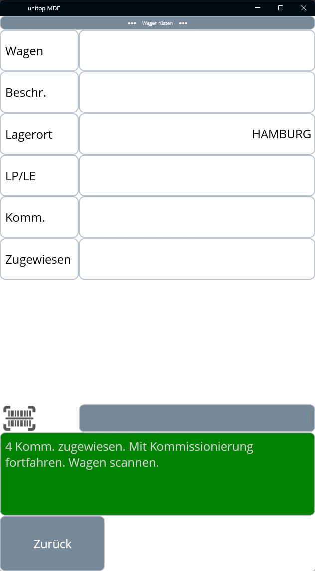 MDE-Bestätigung mit der Anzahl der erfolgreich zugewiesenen Aufträge