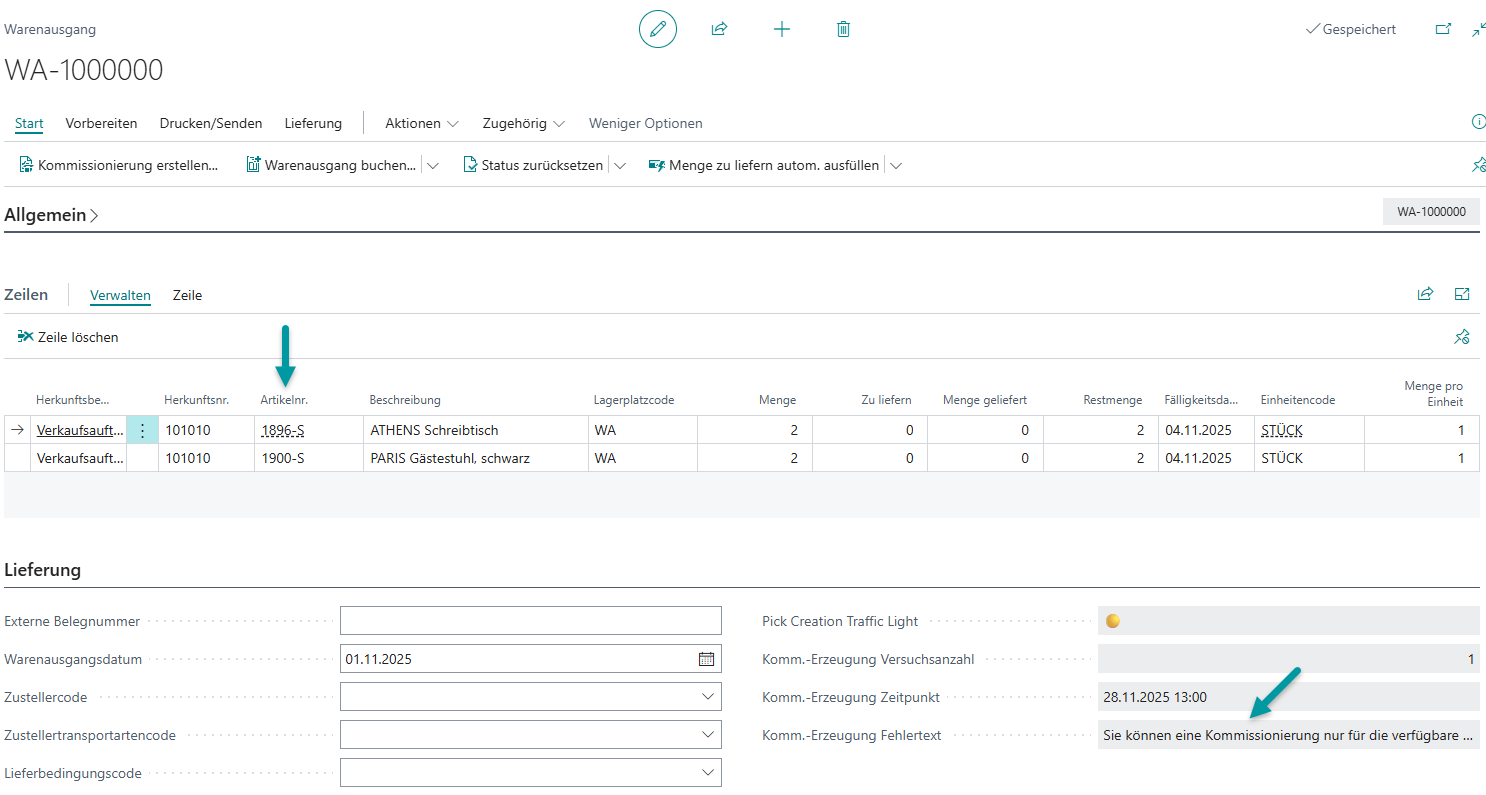 Gesperrter Lagerplatzinhalt - Fehlerdetails im Warenausgang