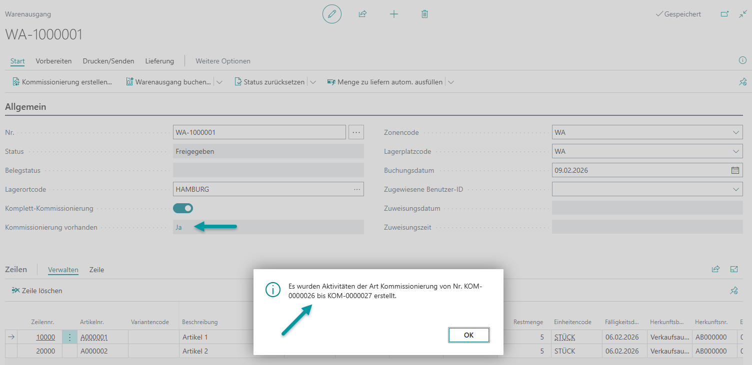 Abgeschlossener Kommissionierungsauftrag nach vollständiger Kommissionierung