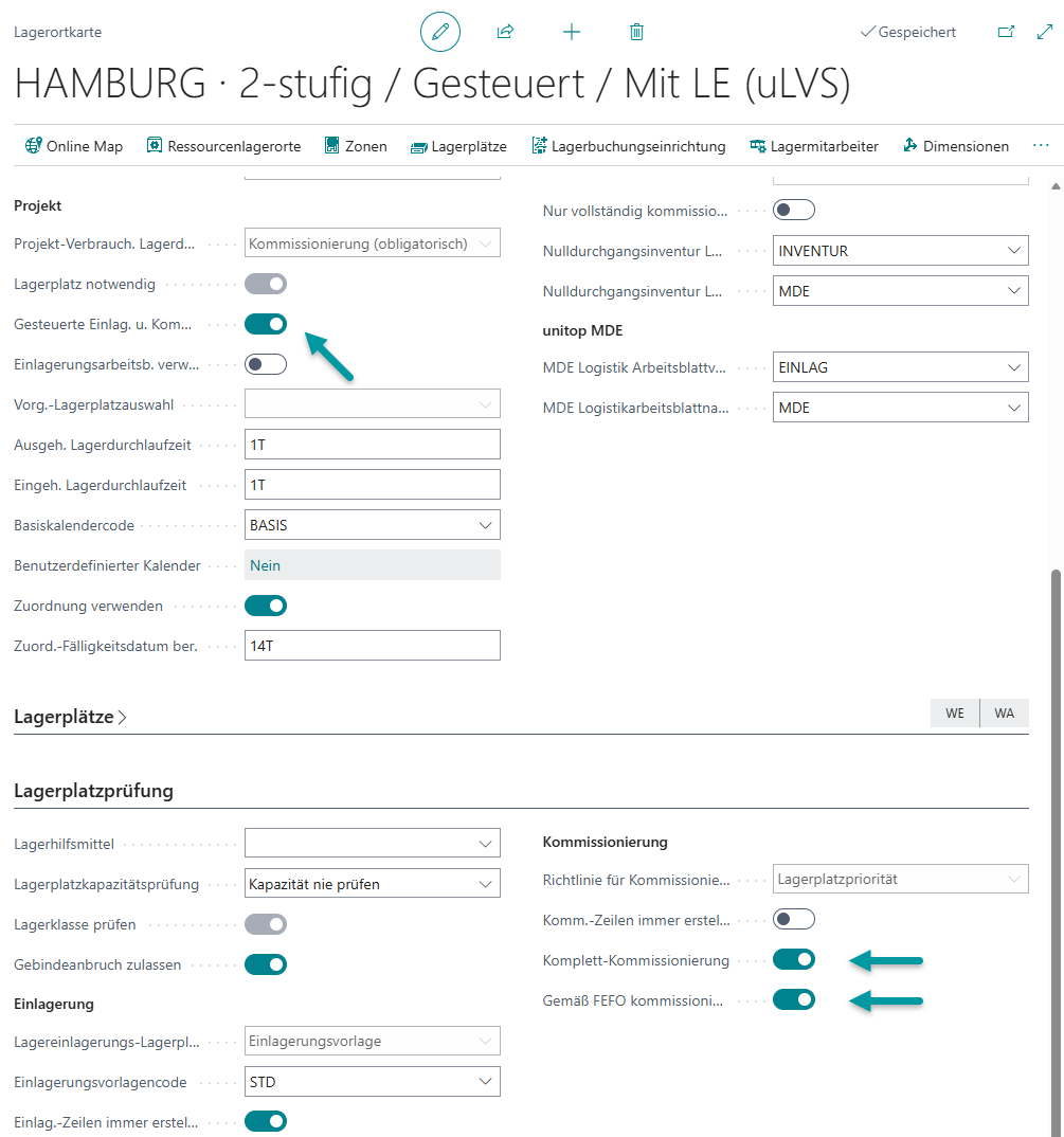 Lagerortkarte Hamburg: Einrichtung