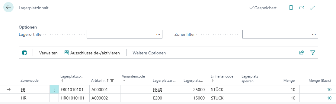 Lagerplatzinhalt: Alle Artikel vollständig auf kommissionierfähigen Lagerplätzen verfügbar