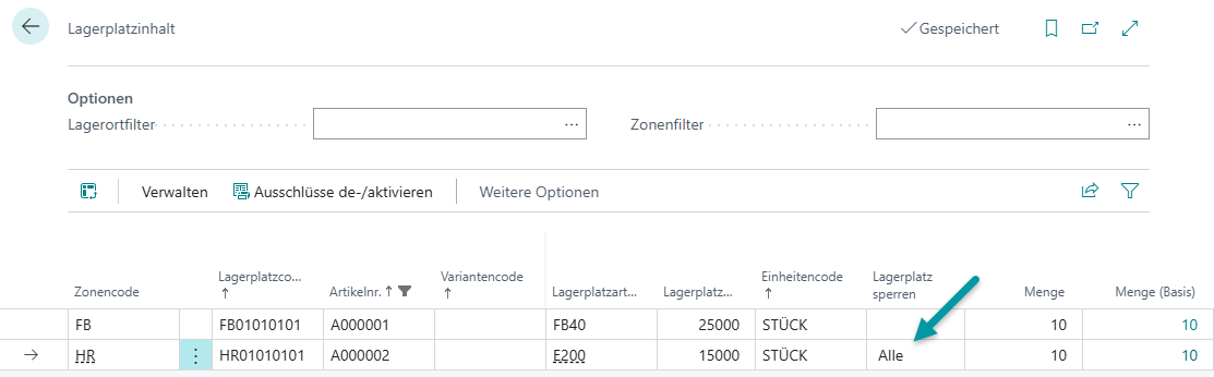 Lagerplatzinhalt: Artikel nicht in der benötigten Menge auf kommissionierfähigen Lagerplätzen verfügbar