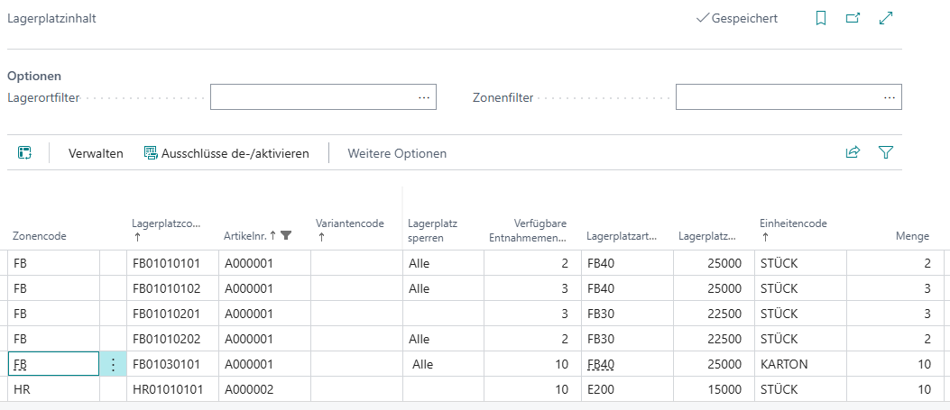 Lagerplatzinhalt Beispiel 6: Gebindeanbruch führt zu unvollständiger Verfügbarkeit der benötigten Menge