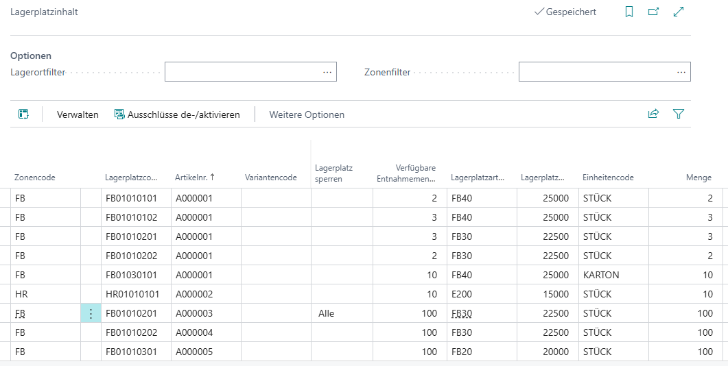 Lagerplatzinhalt Beispiel 8: Fehlende Komponenten verhindern vollständige Kommissionierbarkeit