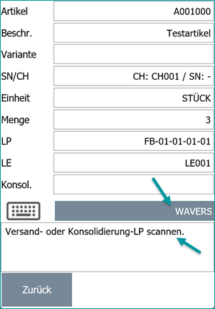 Testfall Quell-LP und Artikelverfolgung - Schritt 2