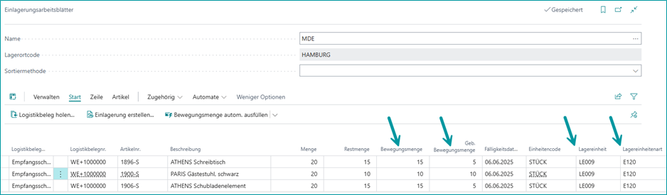 Bewegungsmenge geänderte Daten in gleichnamigen Feldern