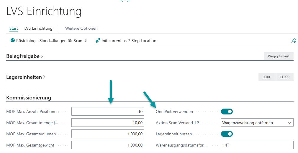LVS Einrichtung in B, Register Kommissionierung