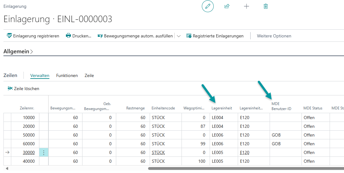 Beispiel Einlagerungskarte