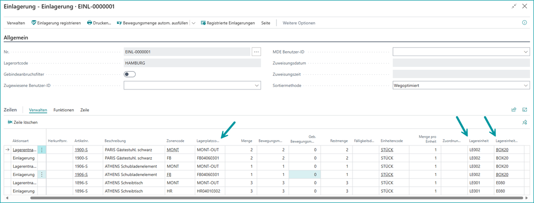 Ergebnis wie im Wareneingang nach Bestellungen