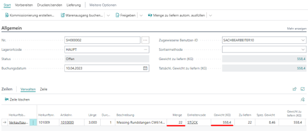 Abwicklung Warenausgang