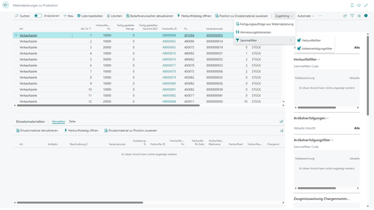 Materialplanung zu Produktion