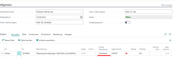 Abwicklung Eink.-Bestellung auf UMA-Basis