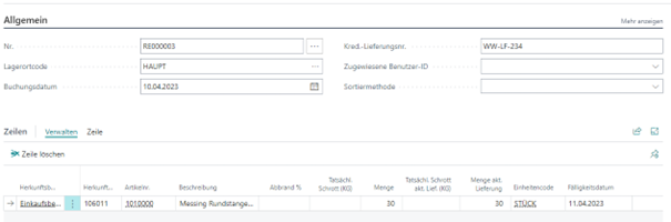 Abwicklung Wareneingang