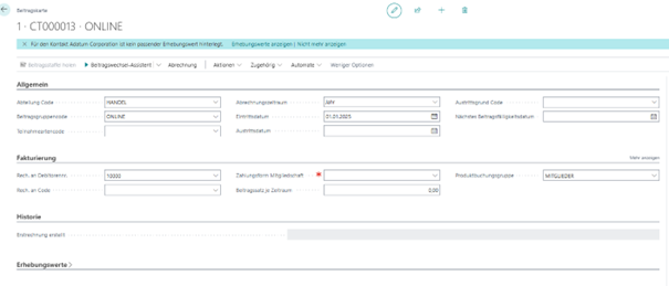 Erhebungswerte einrichten