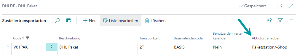 Feld Abholort erlauben
