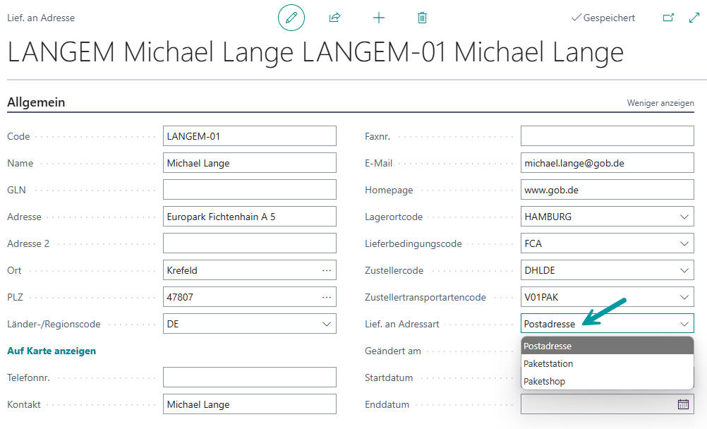 Feld Lief. an Adressart