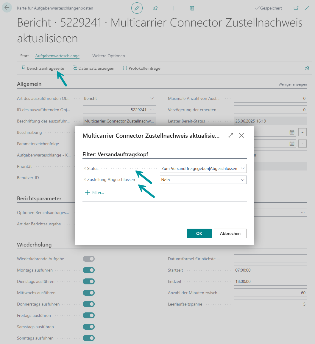 Beispiel Aufgabenwarteschlangenposten - Zustellnachweis aktualisieren