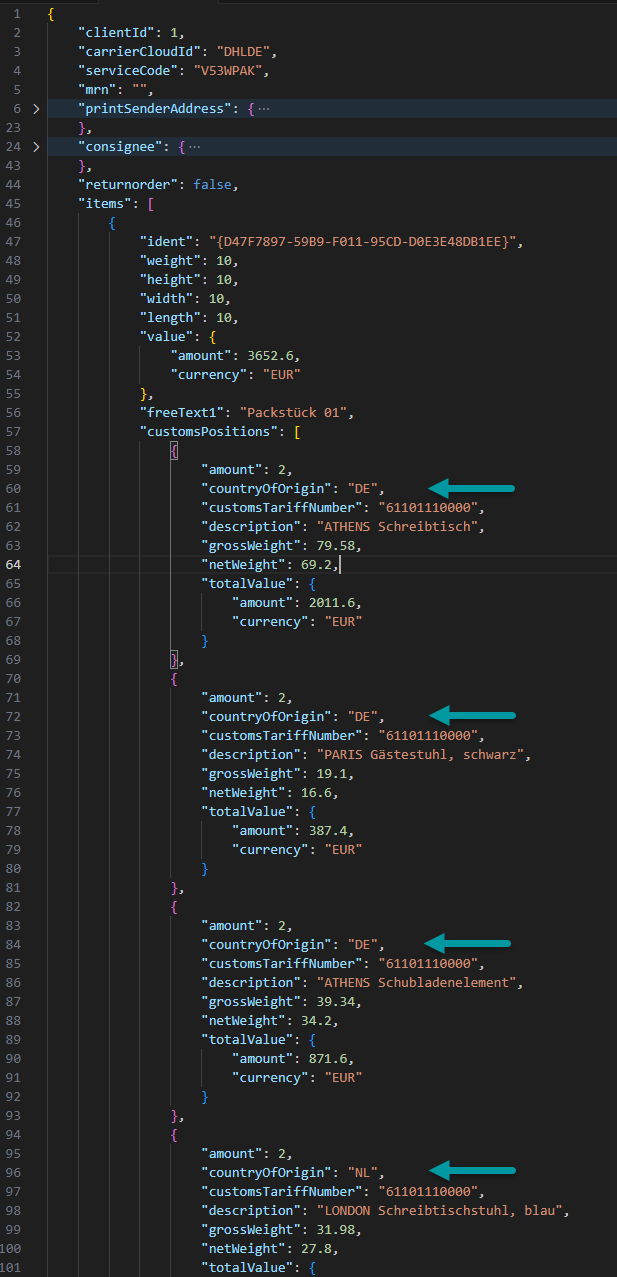 Programmcode-Ansicht im Webdienst-Protokoll - Technische Details der ISO-Code Übersetzung