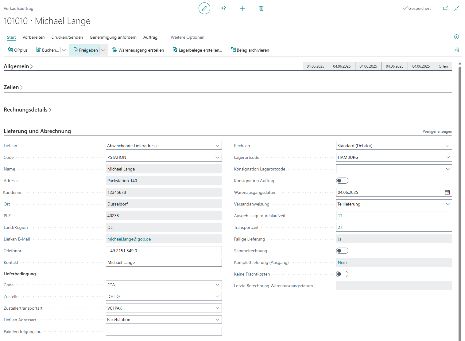 Verkaufsauftrag Beispiel