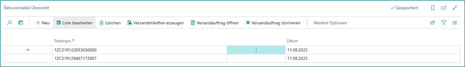 Retourenlabel Übersicht