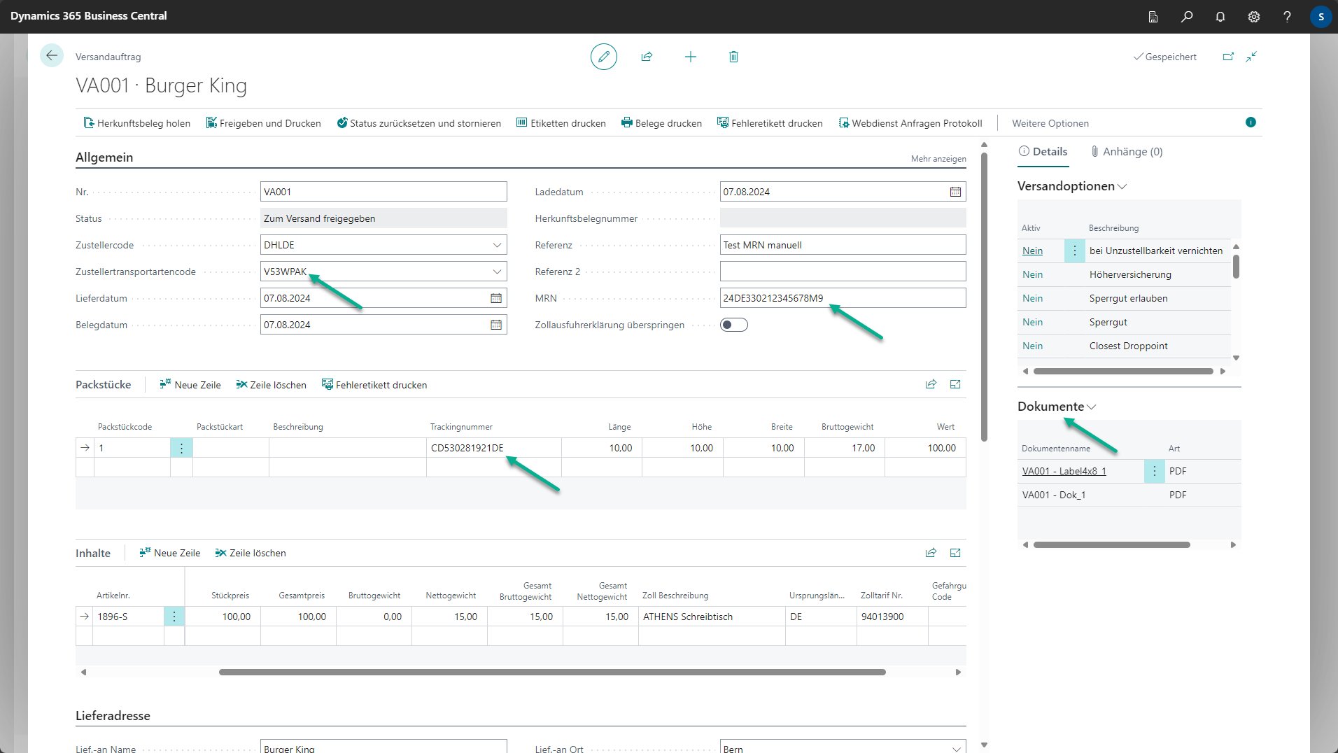 Manueller Versandauftrag