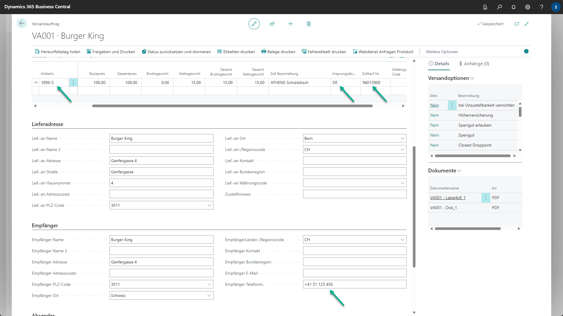 Manueller Versandauftrag