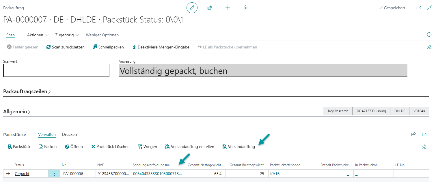 Versandauftrag mit korrekter Absenderadresse im integrativen Packprozess
