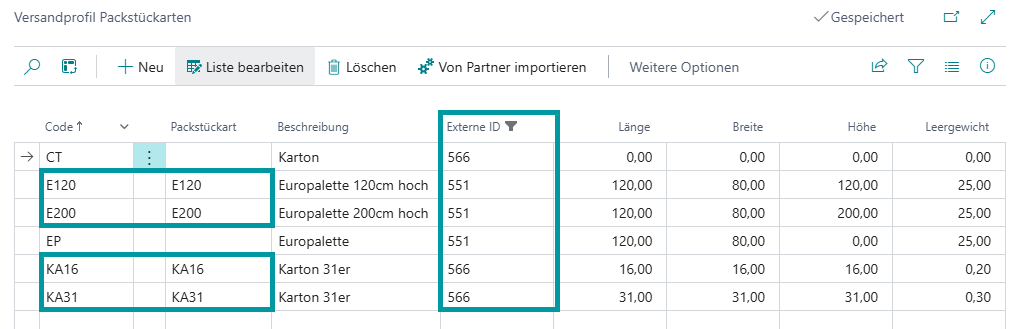 Packstückarten für LVS duplizieren - Markierungen für Beispiel