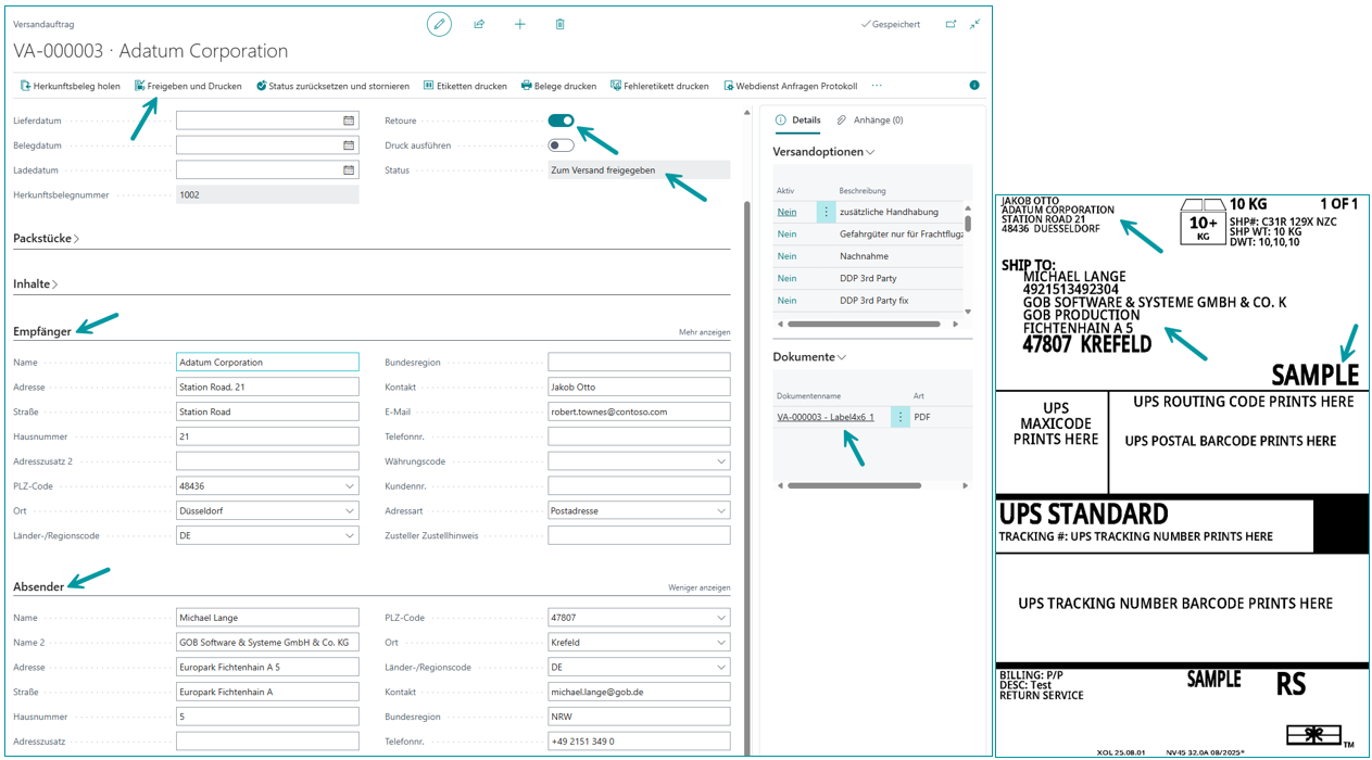 Verkaufsauftrag inkl. erzeugtes Label
