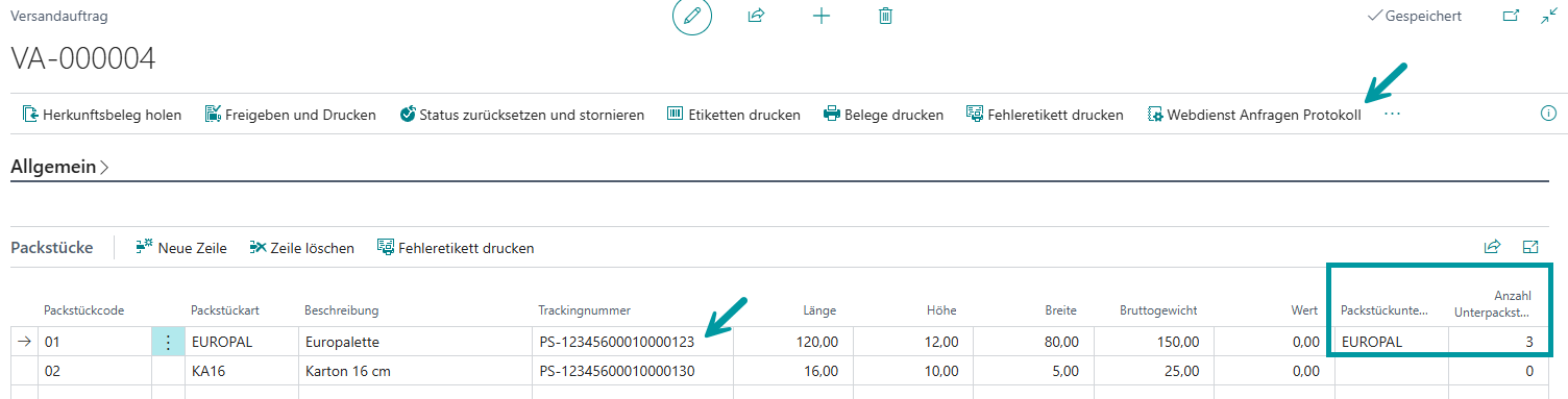 Webdienst Anfrage Protokoll im Menüband